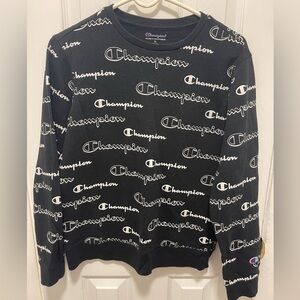 Champion Men's Black and White Crewneck Sweater